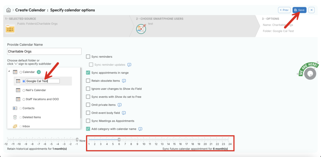 Specify calendar options