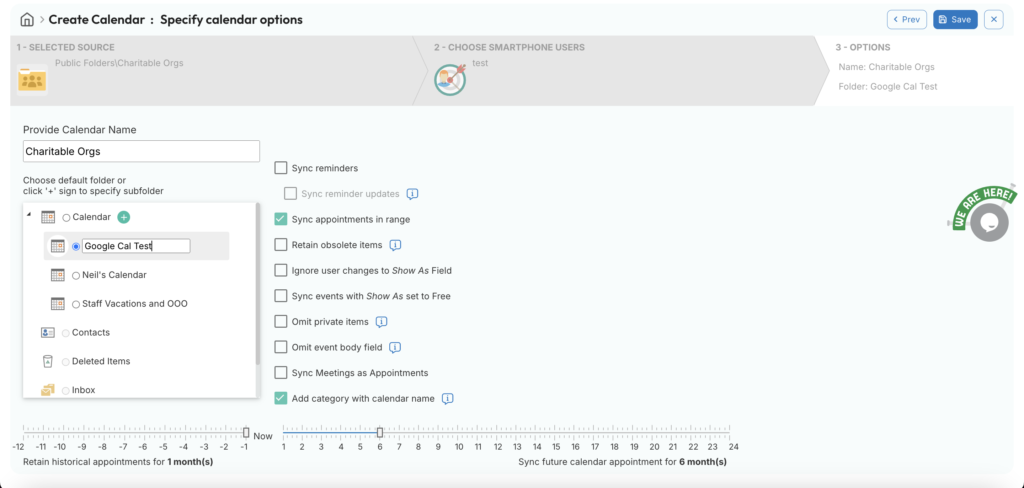 Specify calendar options