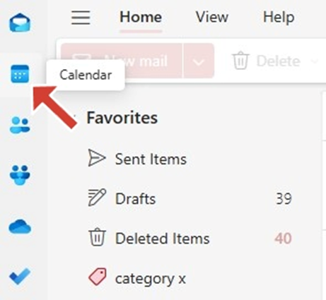 Click Calendar in Outlook