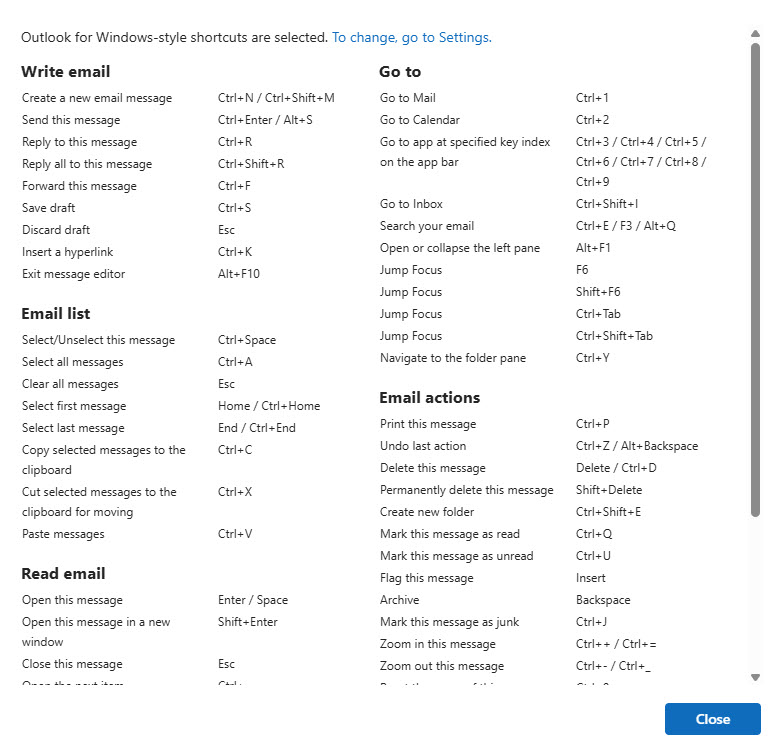 Outlook Keyboard Shortcuts