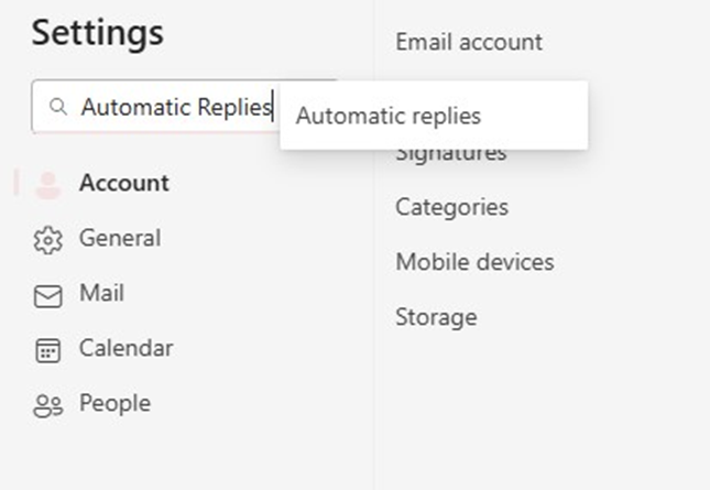 Search for Automatic Replies in Outlook Settings