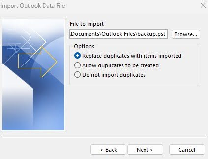 restore outlook emails from backuo