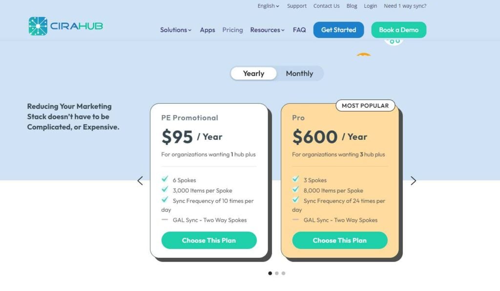 CiraHub pricing plans showing features