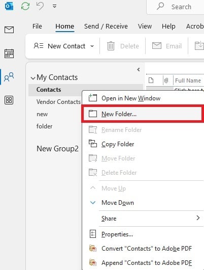 Create a new folder to export the offline global address list