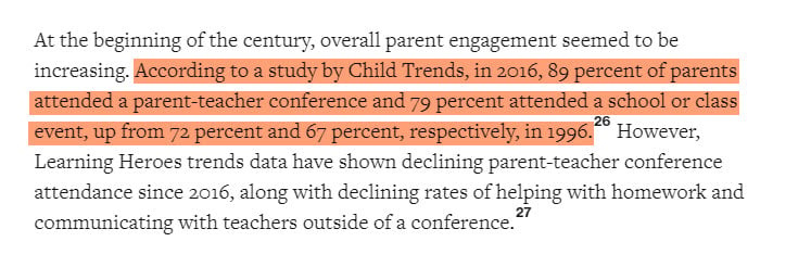 Percentage of parents that attend school events