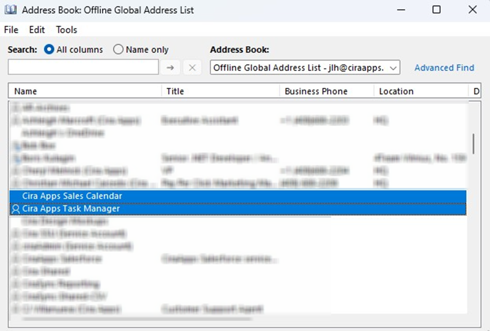 Select the contacts to export from the offline address book