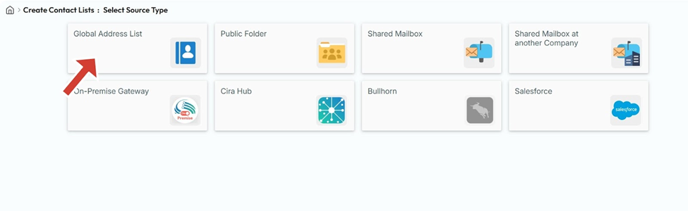 Choose Global Address List as Source in CiraSync