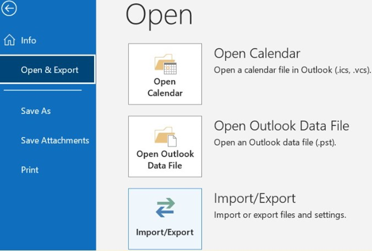 Click on Import Export in Outlook