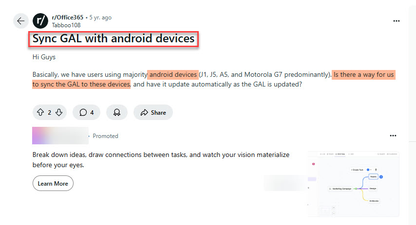 GAL Sync to Android Conversation on Reddit