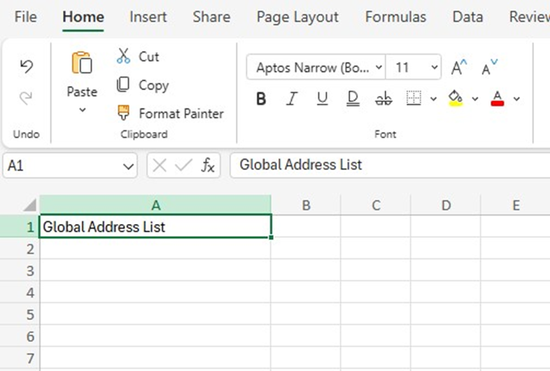 Open the Exported Global Address LIst in Google Sheets