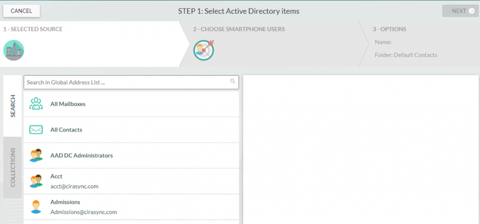 Select the desired contact sources to sync