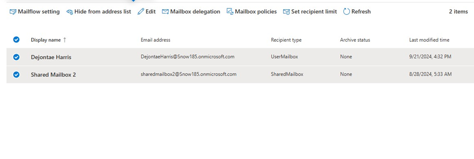 Select the user mailbox to enable Exchange ActiveSync