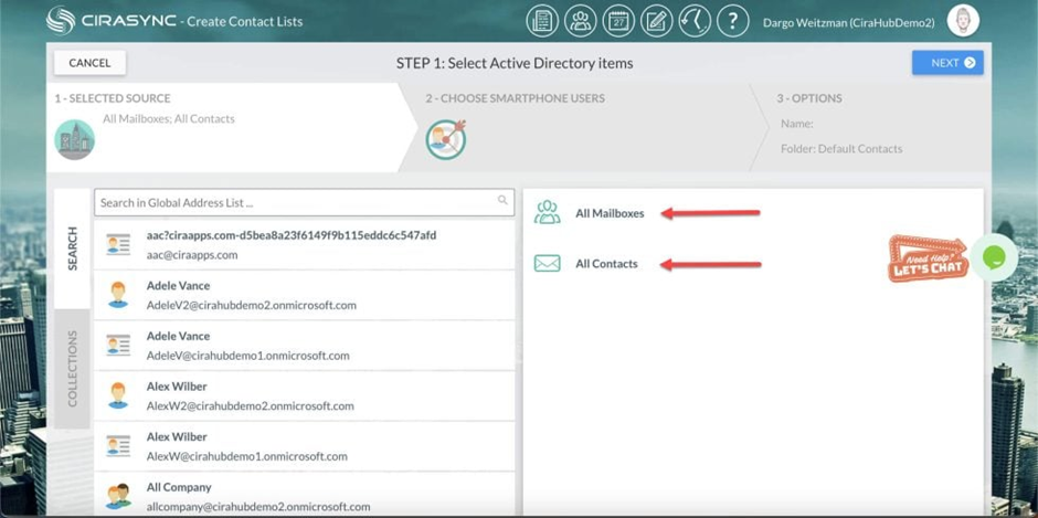 select Active Directory Items from CiraSync