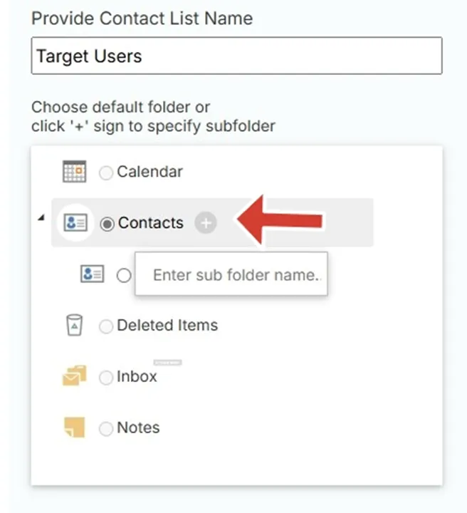 Click the + next to Contacts