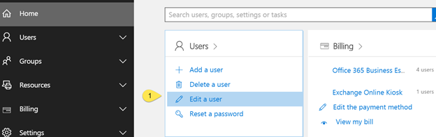 Benutzer bearbeiten im Office 365 Admin Center