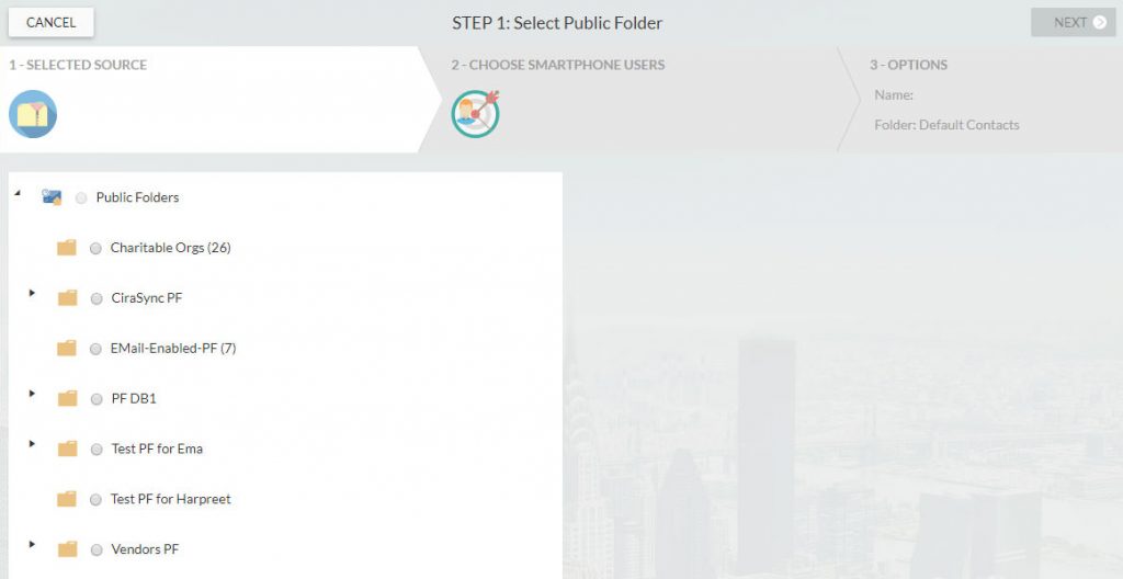 how to sync office 365 public folder to contacts