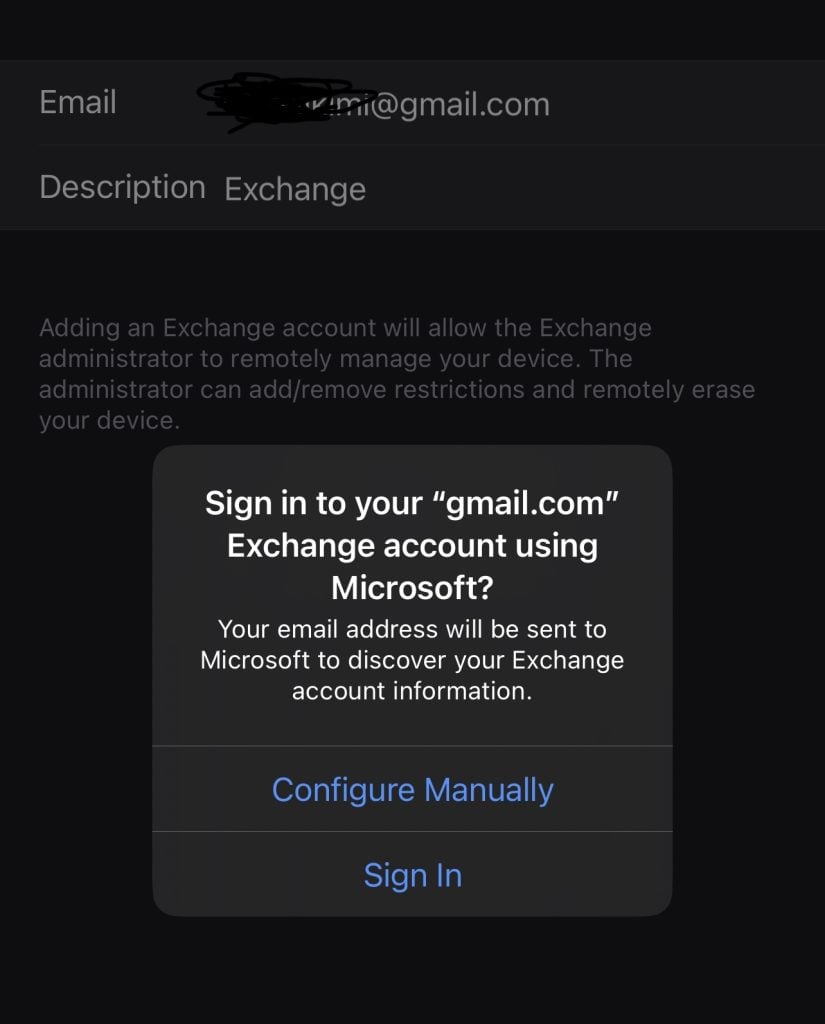 Sign in with Exchange credentials
