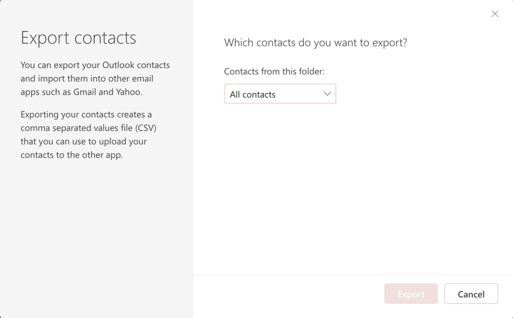 Click Export to export contacts