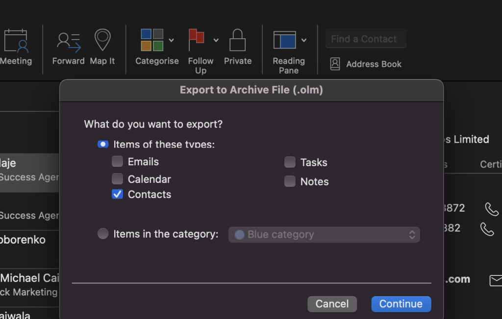 Select the type of file you want to export