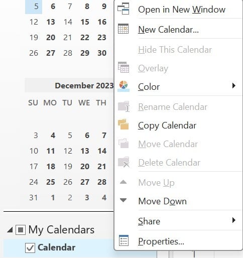 Select the Calendar you want to share