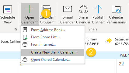 Cliquez sur +Ouvrir le calendrier pour créer un calendrier partagé sur Outlook