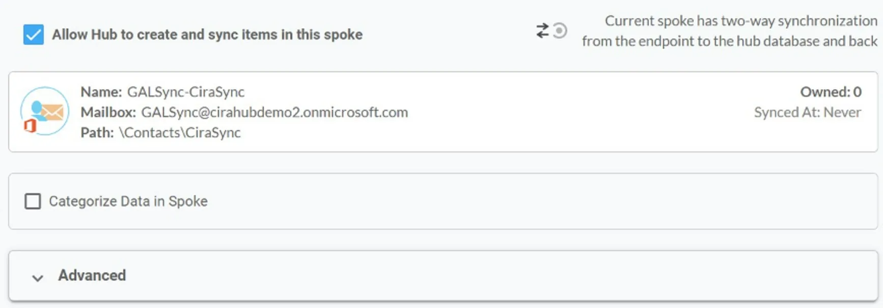 Click on “Allow Hub” to create and sync items in this spoke.