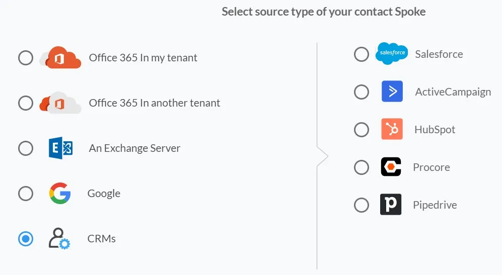 Select Source Type of Contact Spoke