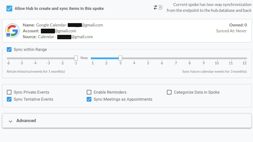 Click on “Allow Hub to create and sync items in this spoke”.