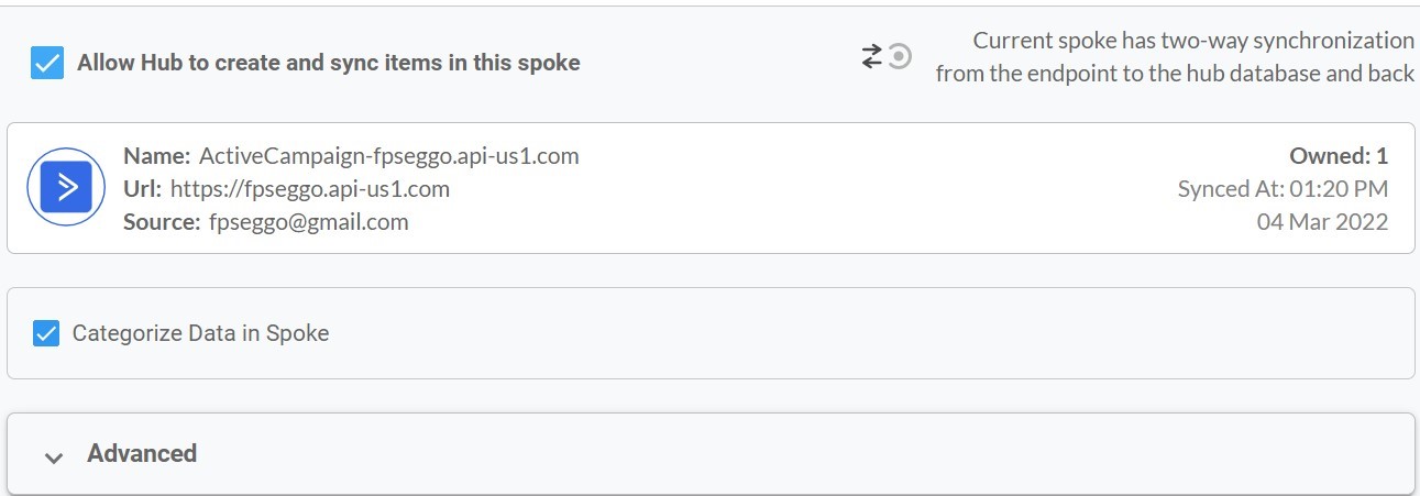 Active Campaign Allow Hub Tab