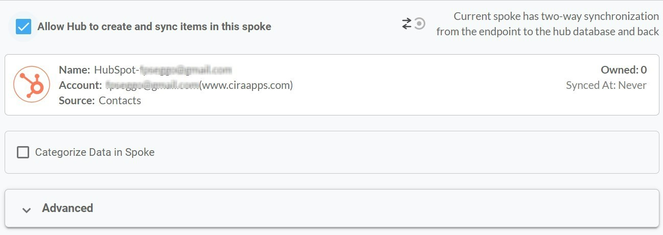 Hubspot Allow Hub to sync