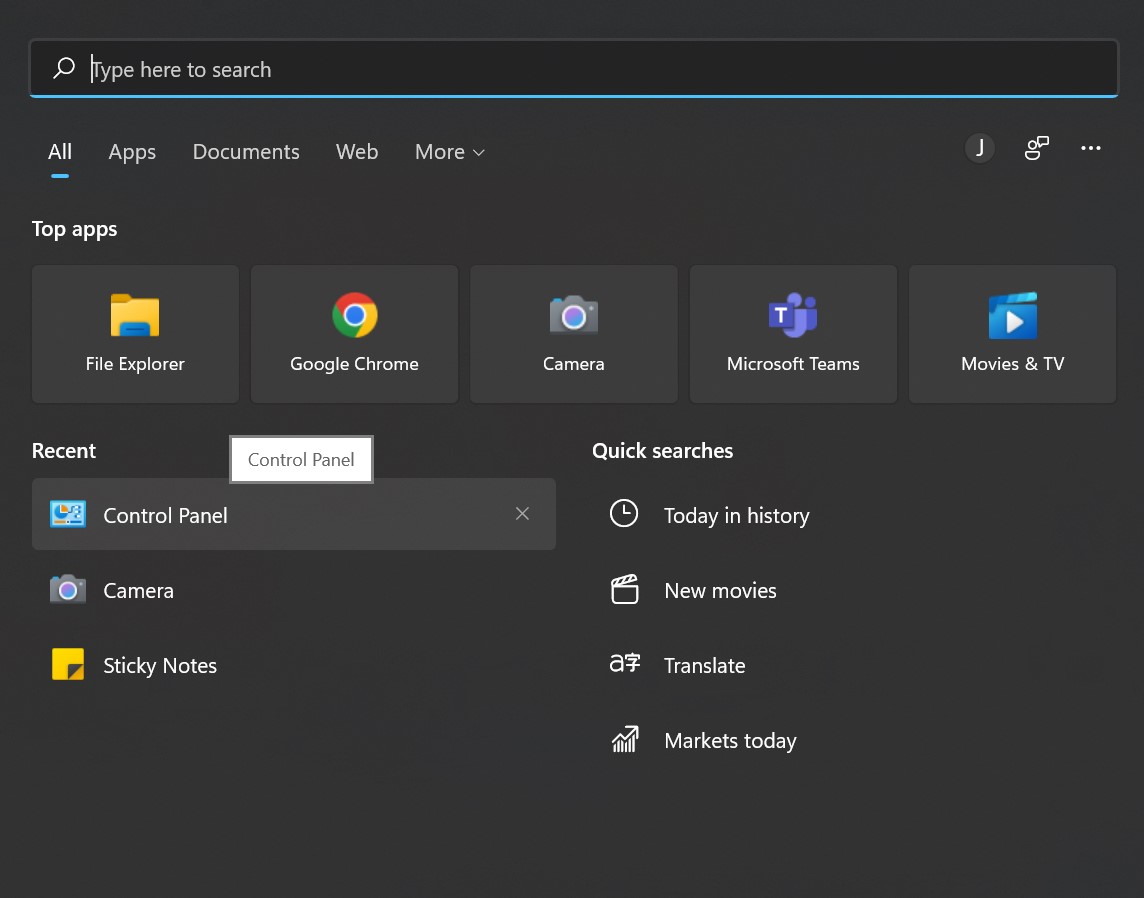 Click on Control Panel