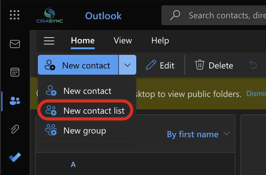 Haga clic en nueva lista de contactos