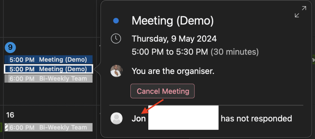 View your meeting invite status