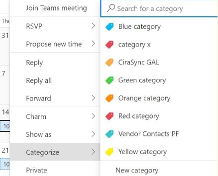 Best Outlook Calendar Tips - Assign Colored Categories to your Events