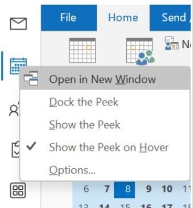 Open your Outlook calendar in a new tab