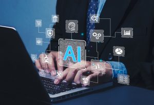 AI artificial intelligence intelligent robot prompt to command to create something. Digital Transformation and Business Strategy. Using technology in digital business to empower global businesses