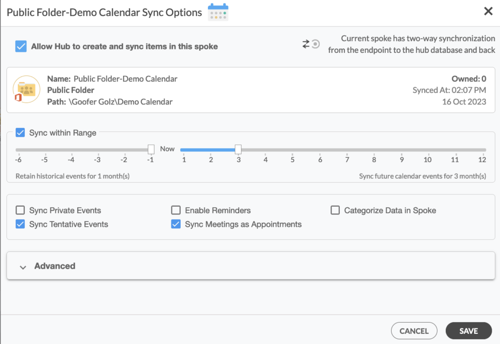 Modify your sync options