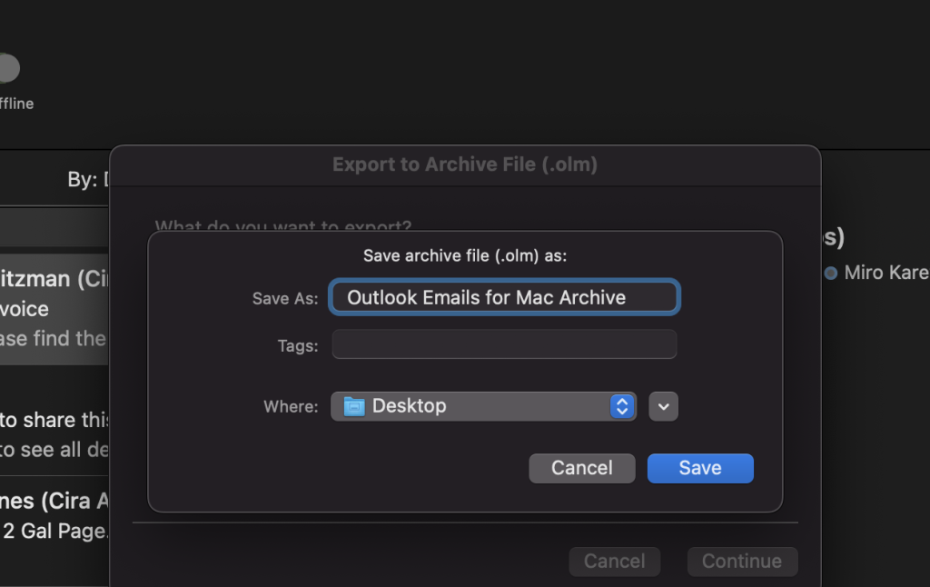 Name your Save file and select a location to save to on your Mac