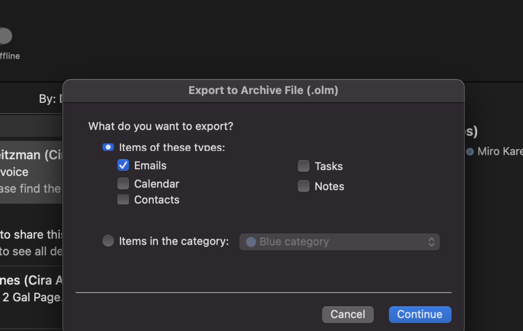 Select the file type you want to export