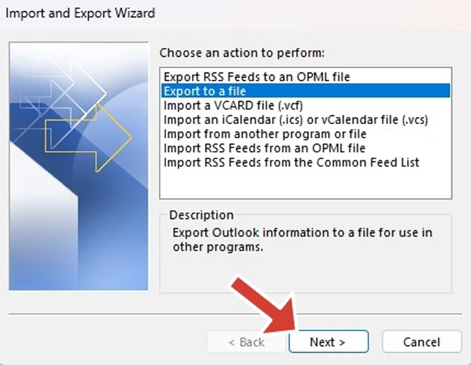 select Export to a file