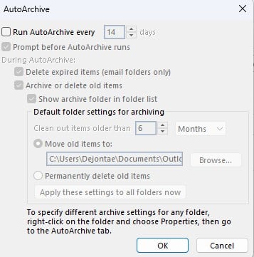 set up auto archive settings