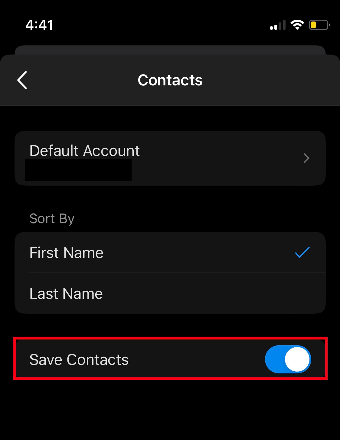 Enable 'Save Contacts
