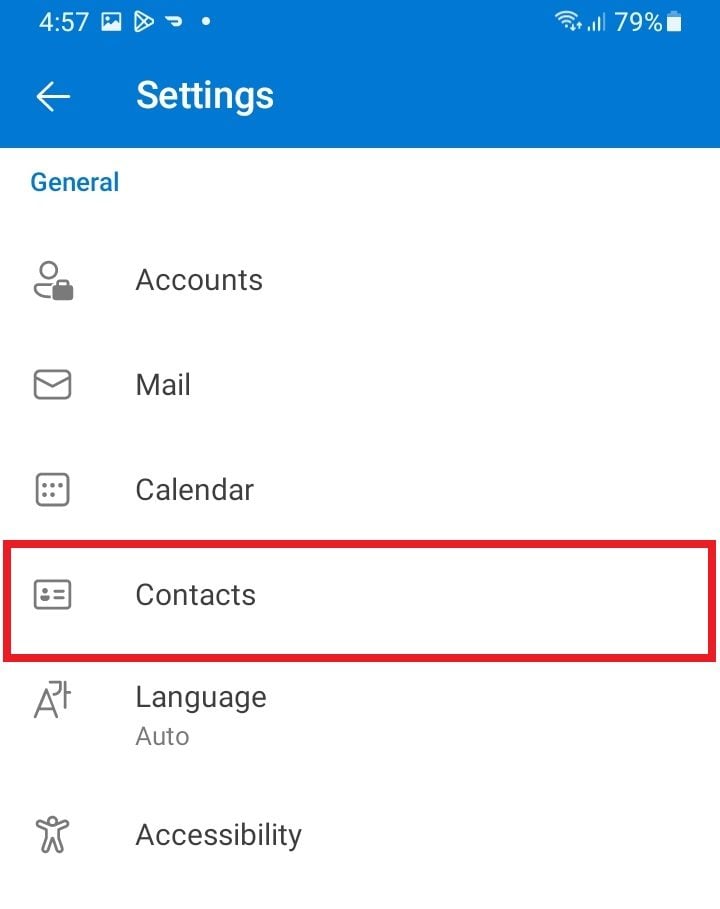 click on contacts in outlook