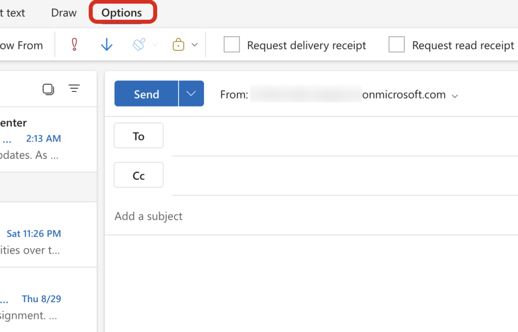 Click Options in your shared mailbox