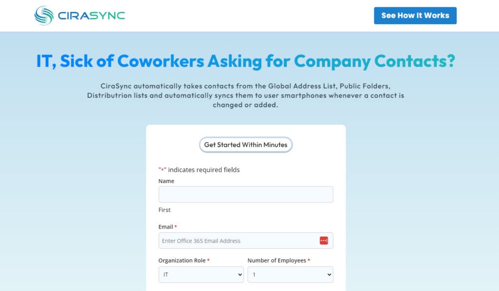 Contact Sync Landing Page Targeting IT Firms and Teams