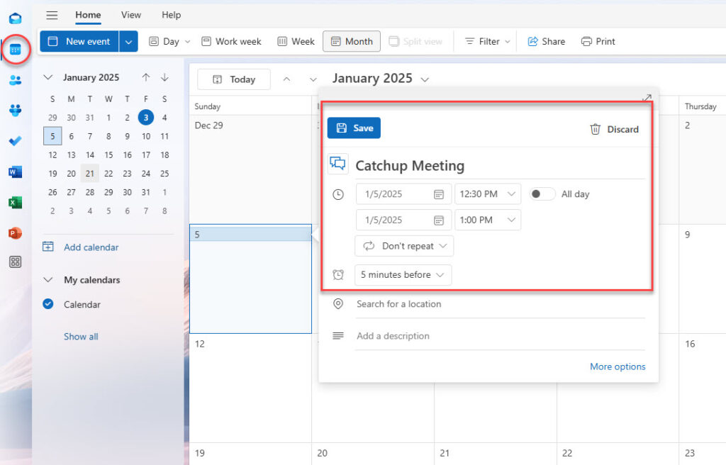 Create a Calendar Event in Microsoft Outlook