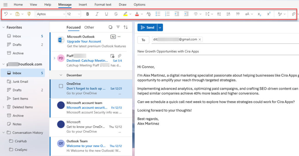 Email Content Styling Features in Outlook