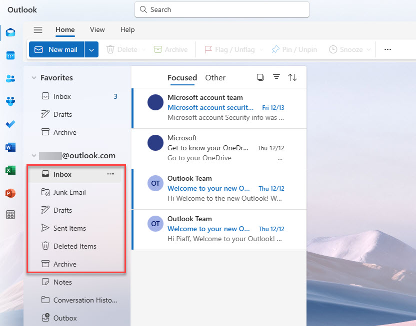 Email Management Folders in Outlook