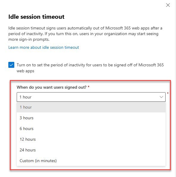 Microsoft Idle Session Timeout