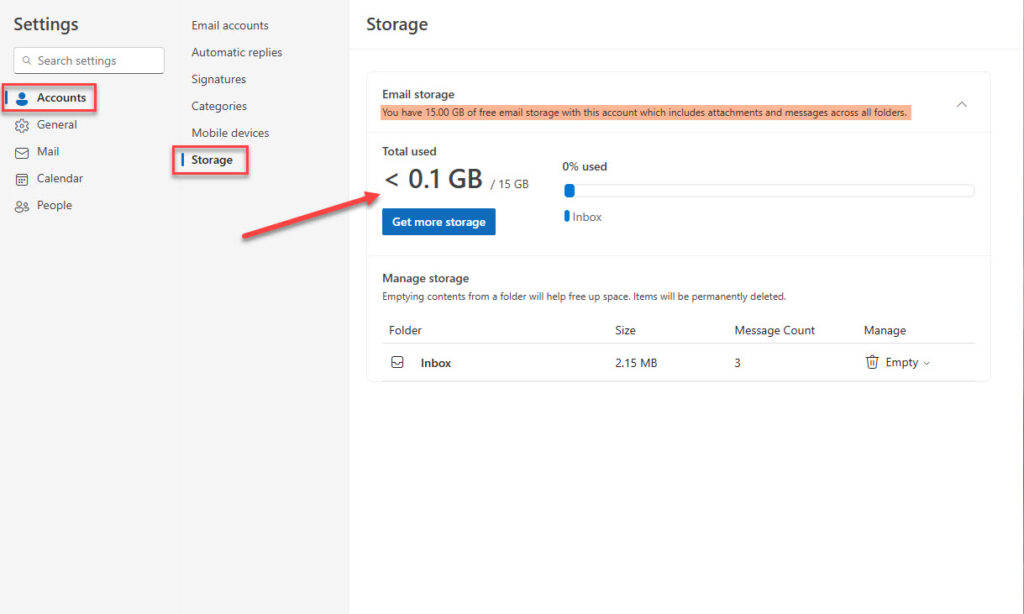 Outlook Storage Management